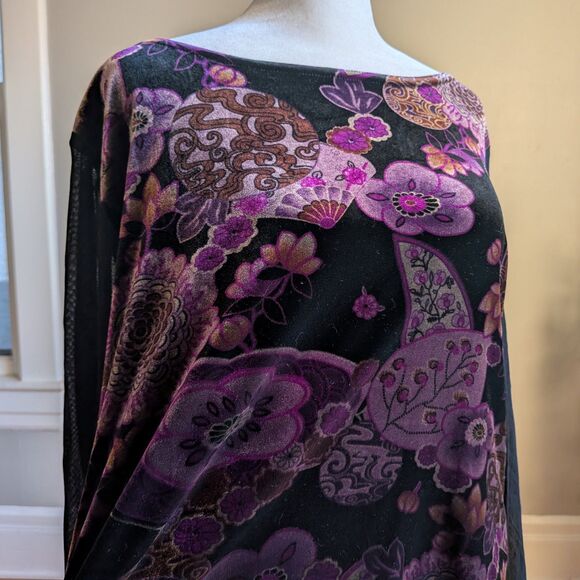 Vintage Y2K Worthington Floral Velvet Top Bell Sleeves Whimsygoth Fairycore XL - Picture 5 of 9
